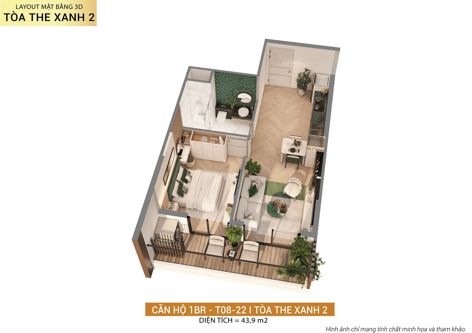 Layout thiết kế căn hộ 1BR T08-22 tòa The Xanh 2 thuộc dự án Xanh Island Cát Bà Layout thiết kế căn hộ 1BR T08-22 tòa The Xanh 2 thuộc dự án Xanh Island Cát Bà