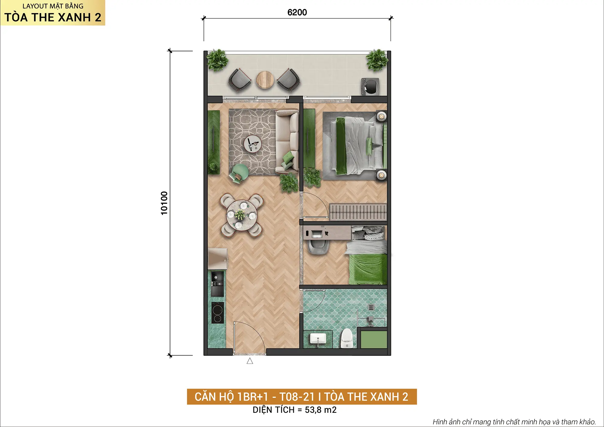 Layout thiết kế căn hộ 1BR+1 T08-21 tòa The Xanh 2 thuộc dự án Xanh Island Cát Bà Layout thiết kế căn hộ 1BR+1 T08-21 tòa The Xanh 2 thuộc dự án Xanh Island Cát Bà