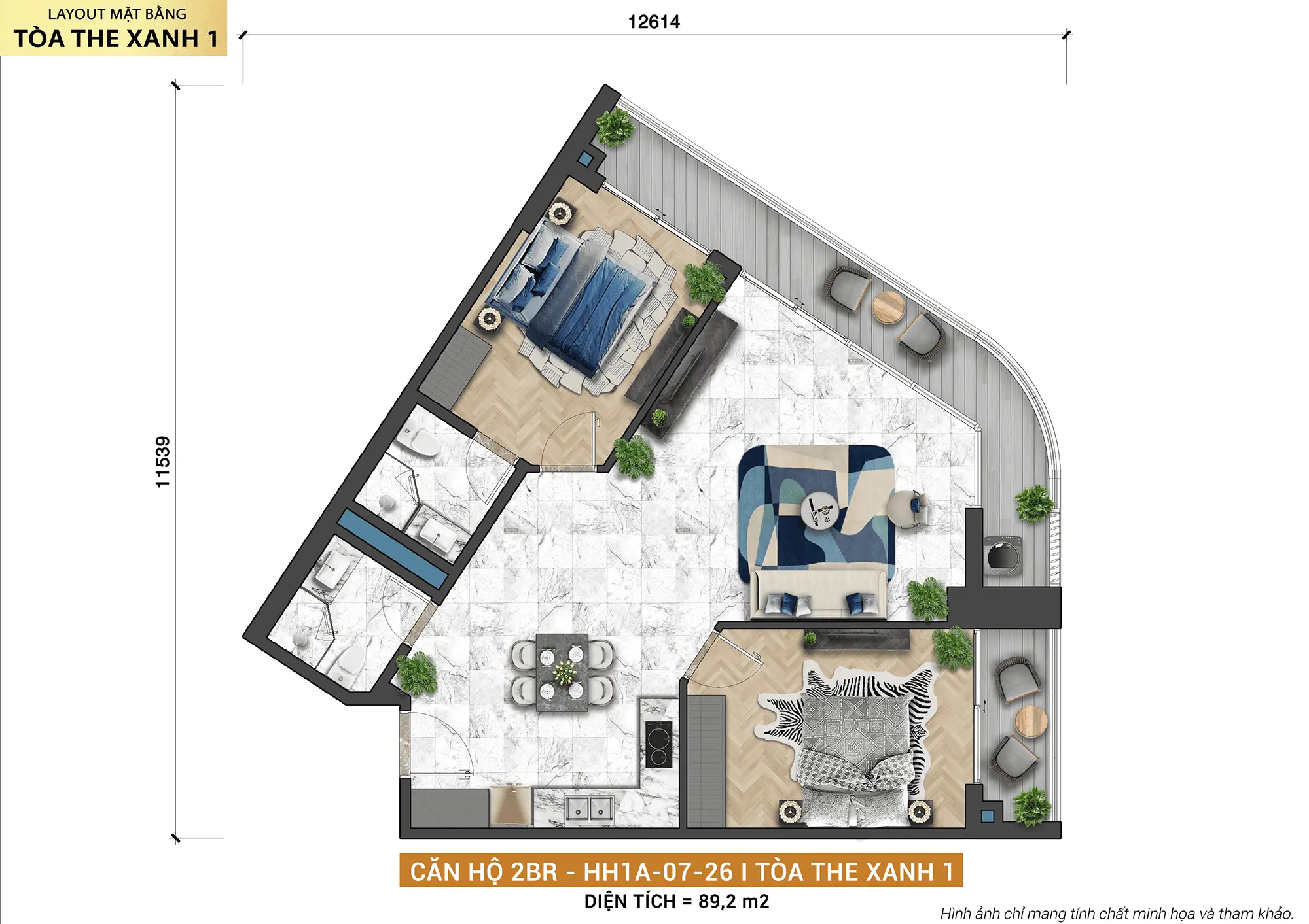 Layout thiết kế căn hộ 2BR HH1A-07-26 tòa The Xanh 1 thuộc dự án Xanh Island Cát Bà Layout thiết kế căn hộ 2BR HH1A-07-26 tòa The Xanh 1 thuộc dự án Xanh Island Cát Bà