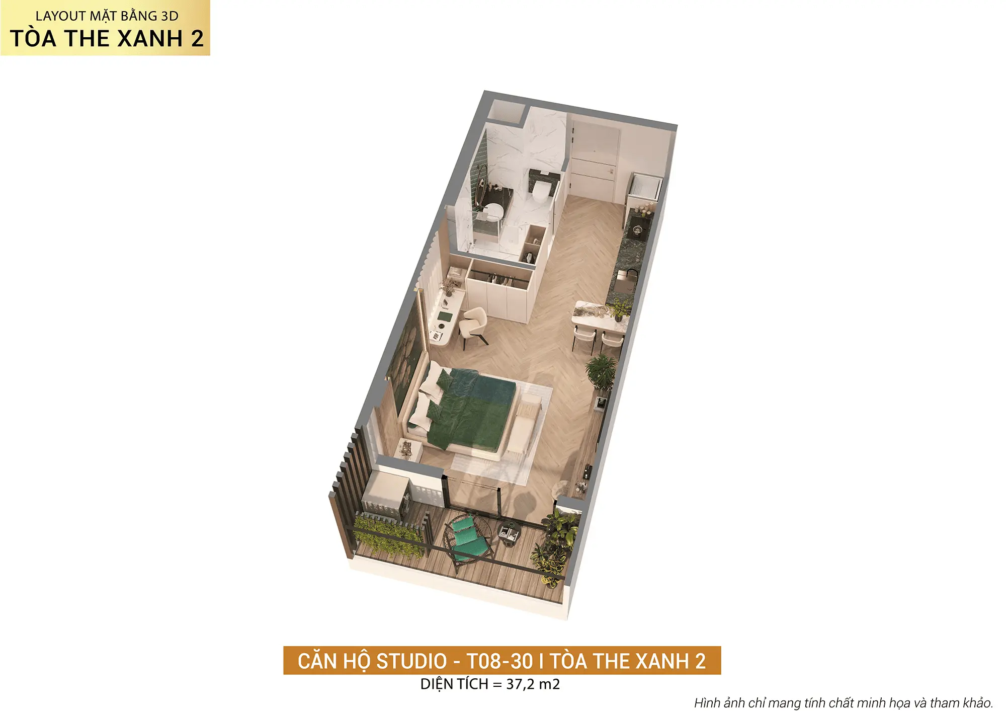 Layout thiết kế căn hộ Studio T08-30 tòa The Xanh 2 thuộc dự án Xanh Island Cát Bà Layout thiết kế căn hộ Studio T08-30 tòa The Xanh 2 thuộc dự án Xanh Island Cát Bà