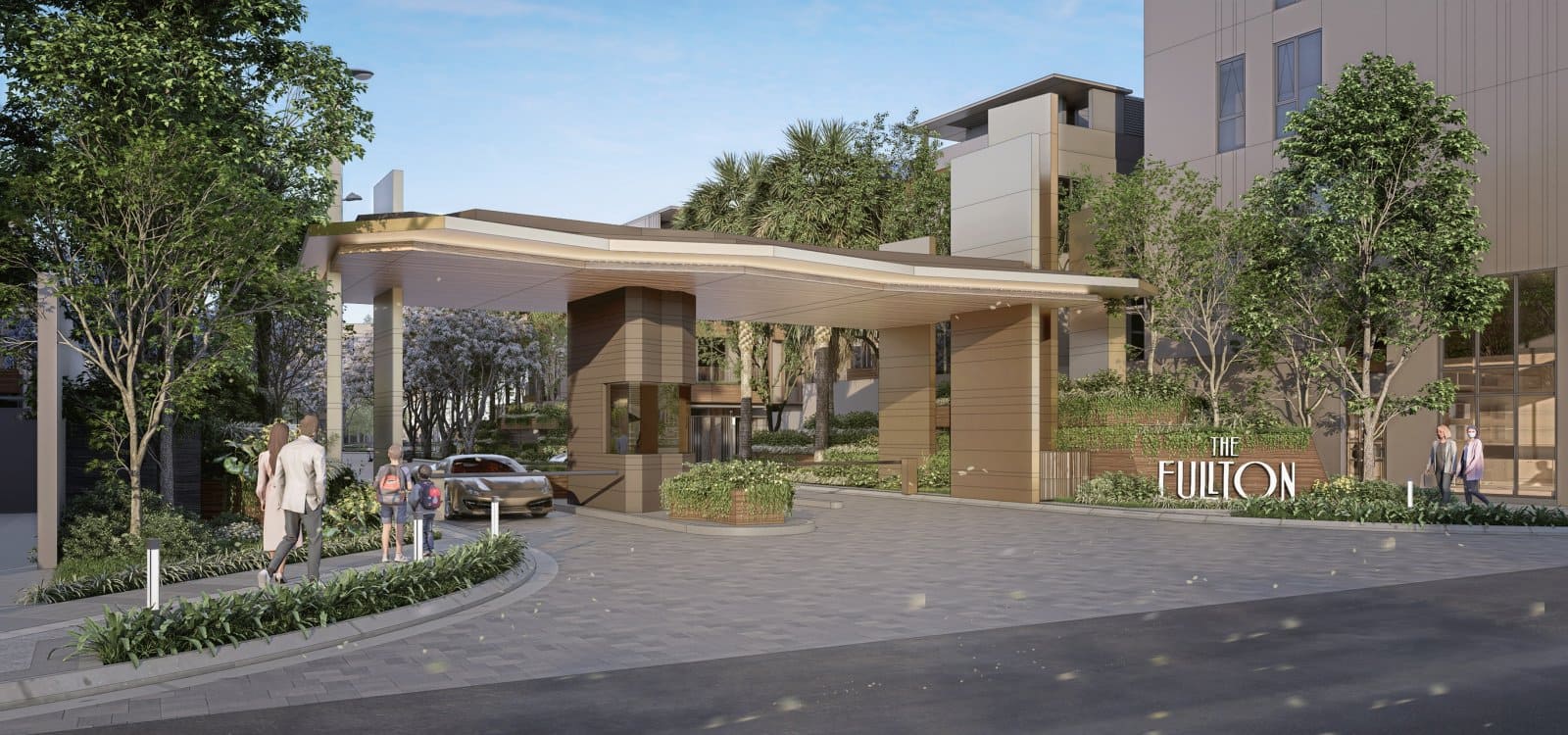 Cổng vào hiện đại của dự án The Fullton CapitaLand tại Vinhomes Ocean Park 3, Hưng Yên, Việt Nam.