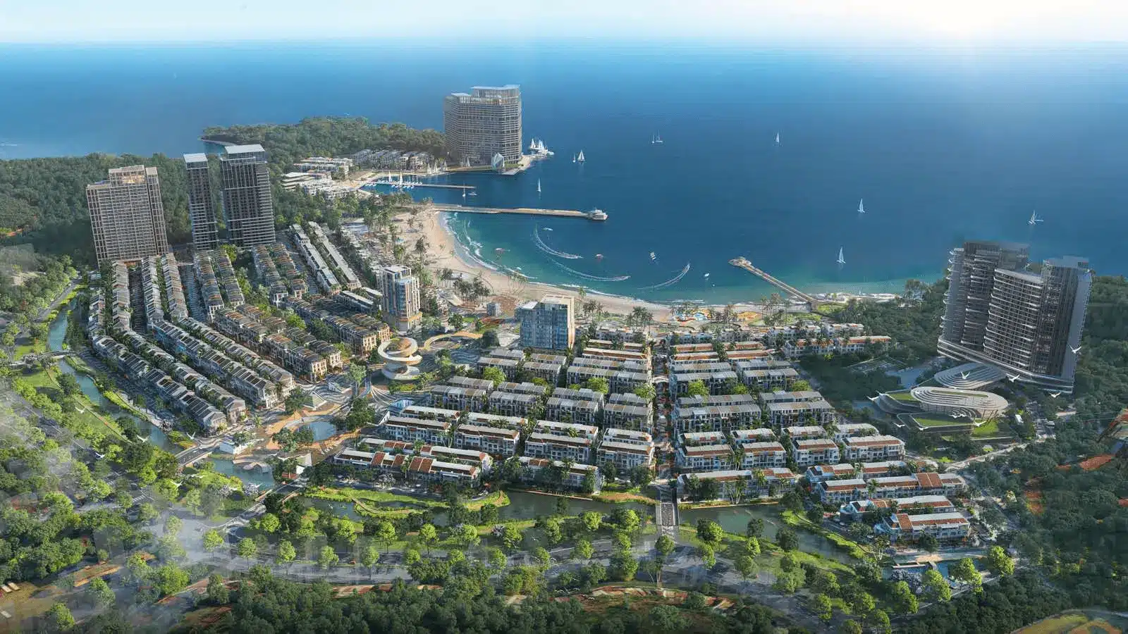 Toàn cảnh Xanh Island Cát Bà với kiến trúc độc đáo và dịch vụ hàng đầu.
