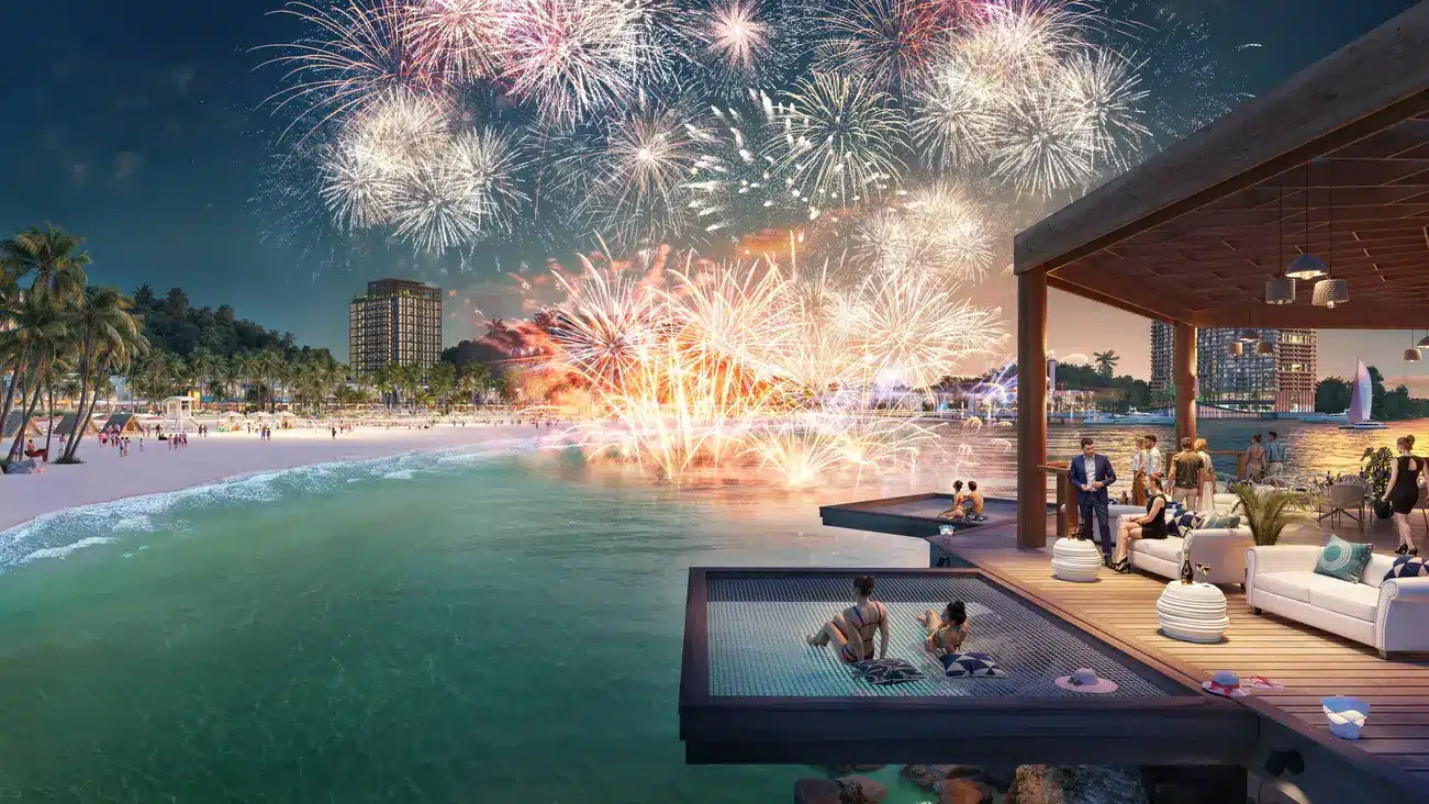Bầu không khí lễ hội và màn pháo hoa rực rỡ tại dự án Xanh Island Sun Group.