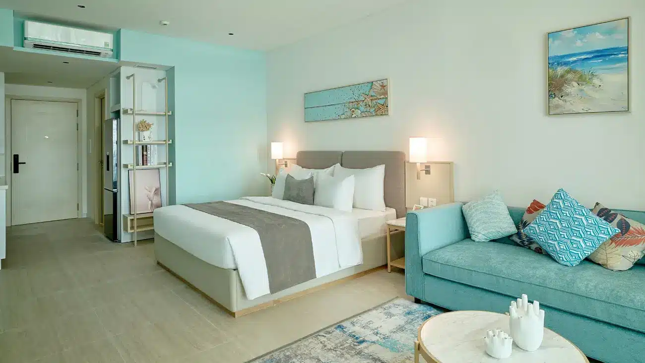 Căn hộ studio hiện đại tại tòa tháp Sun Xanh Island, thiết kế tối ưu cho du khách cá nhân và các cặp đôi.