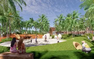 Không gian xanh mát và bãi cỏ tại Dự án Xanh Island tạo cảm giác như lạc vào vườn nhiệt đới.