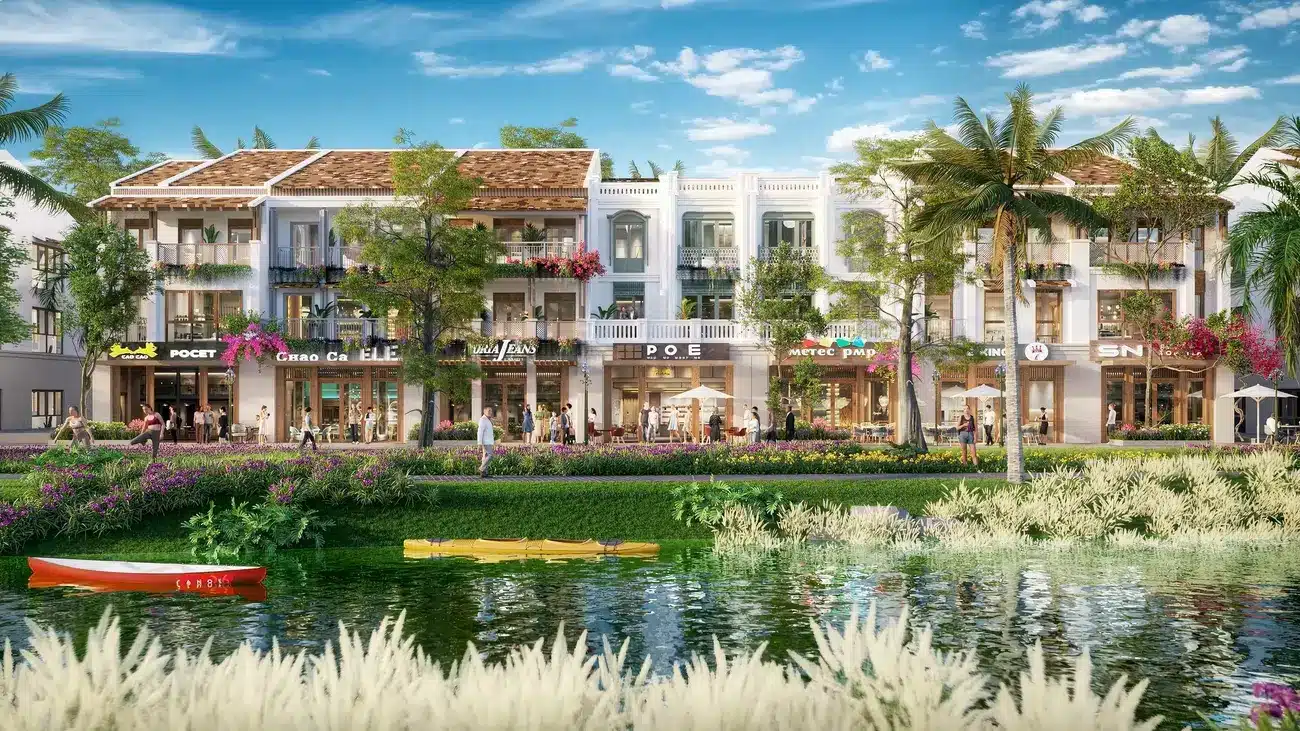 Phố đi bộ dọc bờ sông tại Xanh Island, nơi cư dân và du khách tận hưởng không gian xanh và nhộn nhịp. Ảnh: Sun Property