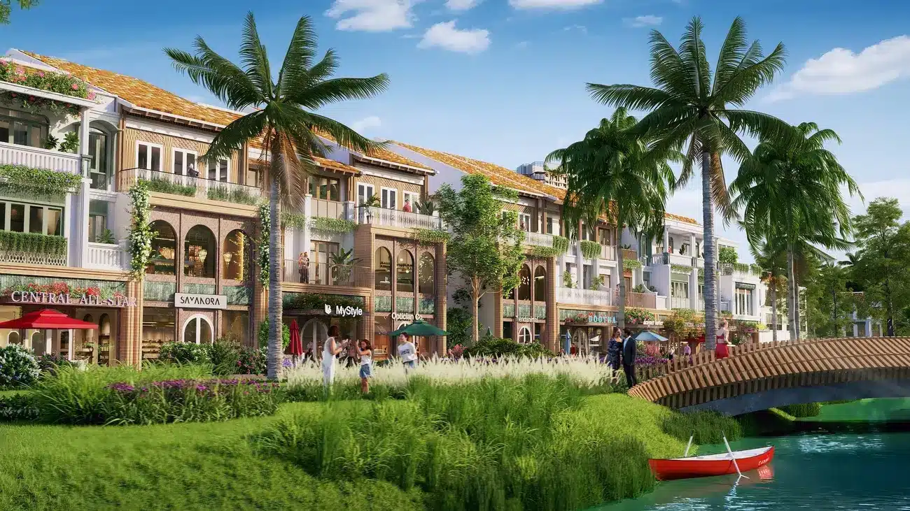 Phố phường nhộn nhịp bên dòng sông Huyền Vũ tại Xanh Island Sun Group. Ảnh: Sun Property