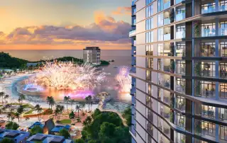 Phối cảnh căn hộ Xanh Sky thuộc dự án Xanh Island với tầm nhìn hướng vịnh biển tuyệt đẹp.