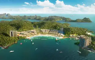 Phối cảnh dự án Xanh Island by Sun Group tại đảo Cát Bà với tầm nhìn ra vịnh Lan Hạ.