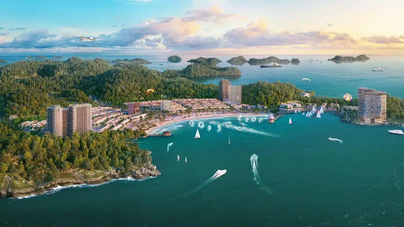Phối cảnh dự án Xanh Island với vị trí đắc địa và khả năng kết nối toàn diện tại trung tâm thị trấn Cát Bà.