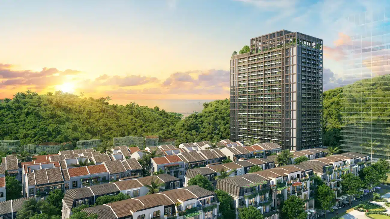 Tòa tháp The Xanh 2 thuộc dự án Xanh Island với thiết kế hiện đại, tầm nhìn tuyệt đẹp ra biển Cát Bà.