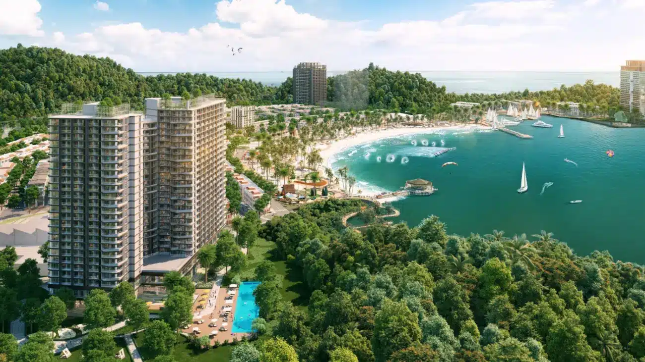 Toàn cảnh khu nghỉ dưỡng hiện đại Xanh Island Cát Bà với nhiều tiện ích đẳng cấp.